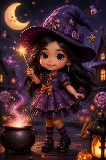 Cute Little Witch 3D Chibi Halloween Avatar Prompt