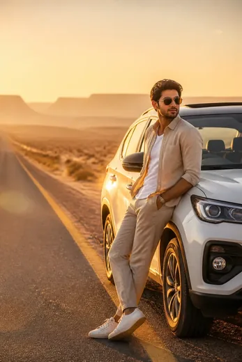 Desert Highway Golden Hour Car Photo Prompt (Gemini AI)