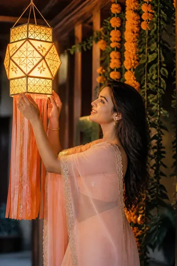 Diwali Akash Kandil Hanging Organza Saree Prompt