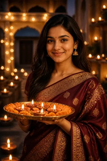 Diwali Banarasi Saree Diya Photo AI Prompt
