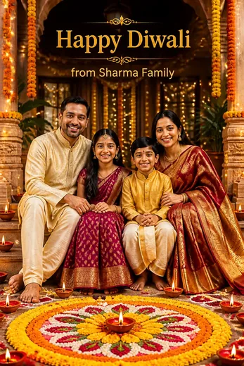 Diwali Family Greeting Poster AI Prompt with Name
