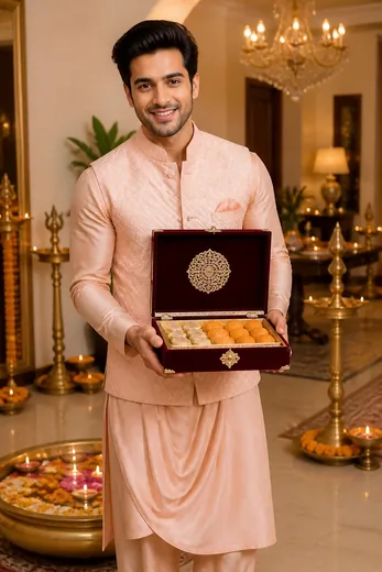 Diwali Mithai Box Greeting Photo Prompt for Boys