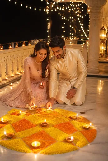 Diwali Romantic Couple Rangoli AI Photo Prompt