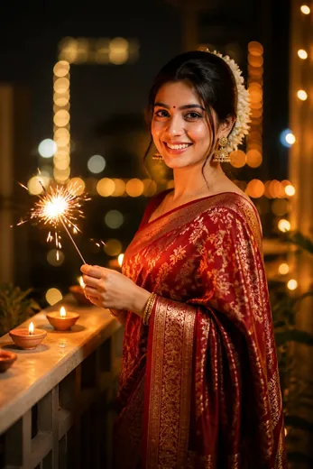 Diwali Saree & Phuljhadi Night Portrait Prompt