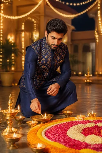 Diwali Silk Kurta Nehru Jacket AI Photo Prompt for Men