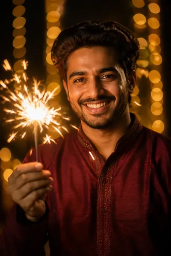 Diwali Sparkler Night Portrait Prompt for Boys AI