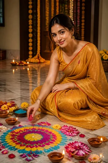 Diwali Traditional Rangoli Making Photo Prompt