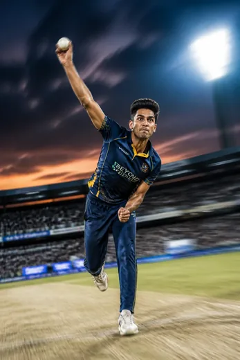 Fast Bowling Action Motion Blur Photo Prompt