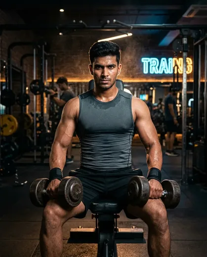 Gym Heavy Dumbbell Workout Dramatic Photo Prompt