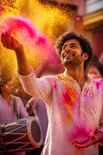 Holi Gulal Slow Motion Reel Video Prompt (Kling / Veo)