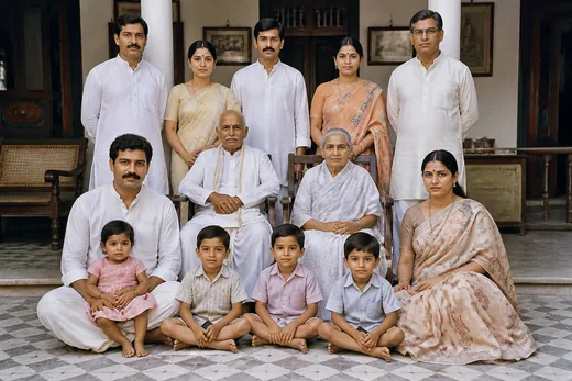 Indian Joint Family Old Photo Restore & Colorise Prompt