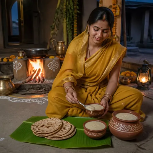 Kharna Prasad Preparation Festive Courtyard Photo Prompt