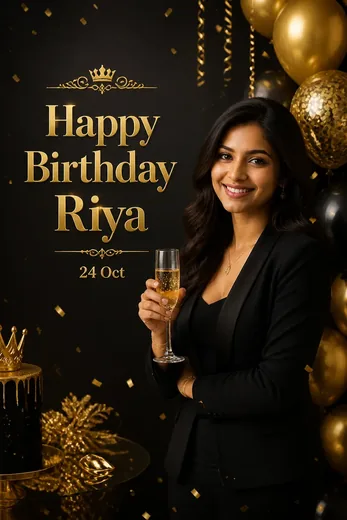 Luxury Black & Gold Birthday Poster with Name