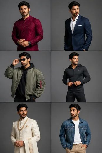 Modern Men Lookbook Collage 6 Outfits AI Prompt