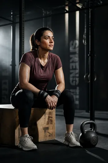 Moody Kettlebell Rest Post-Workout Gym Portrait