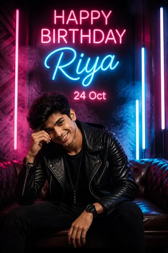 Neon Glow Birthday Party Poster with Custom Name