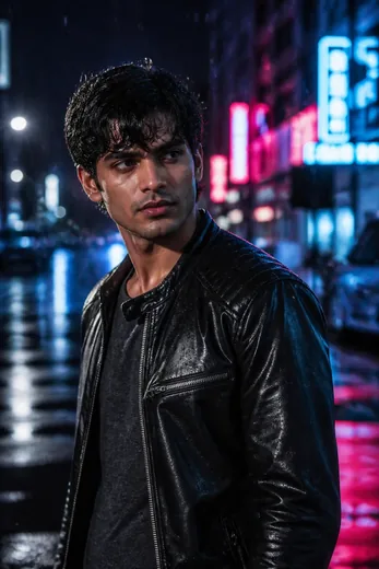 Neon Rain Night Street Portrait Prompt for Boys (Gemini AI)