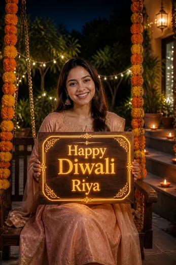 Personalized Happy Diwali Name Card Photo Prompt