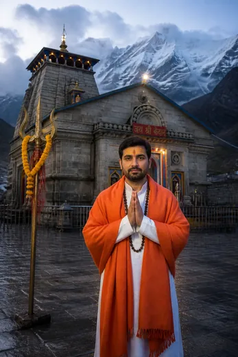 Pranam Mudra at Kedarnath Mountain Temple Prompt (Gemini AI)
