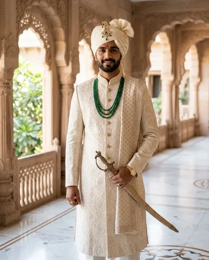 Royal Groom Sherwani Wedding Look Photo Prompt for Boys