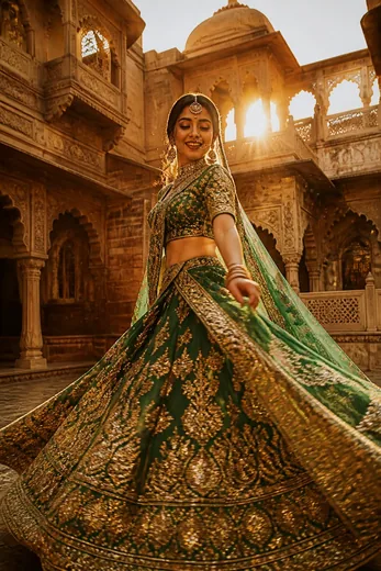 Royal Heritage Palace Lehenga Twirl Reel Prompt (Veo / Kling)