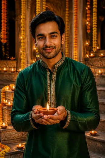 Royal Men Kurta Diya Lighting Diwali Prompt