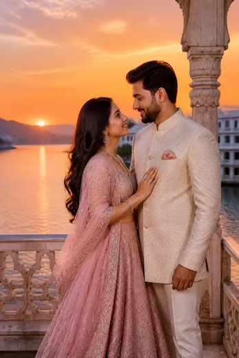 Royal Udaipur Palace Couple Portrait (Gemini AI)