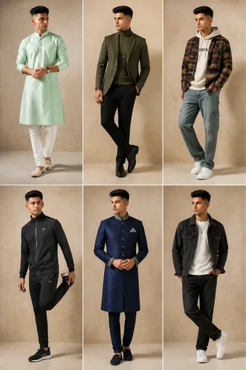 Stylish 6 Looks Mens Fashion Grid (AI Studio Prompt)