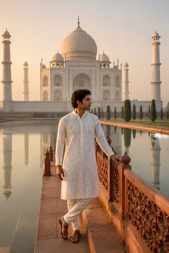 Taj Mahal Golden Hour Travel Photo AI Prompt