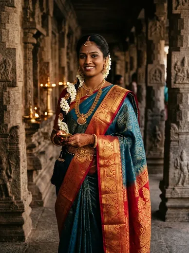Traditional South Indian Kanjeevaram Saree Photo Prompt