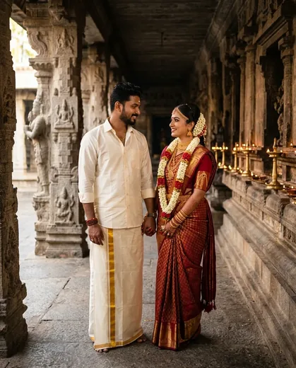 Traditional South Indian Temple Couple Photo (Gemini)